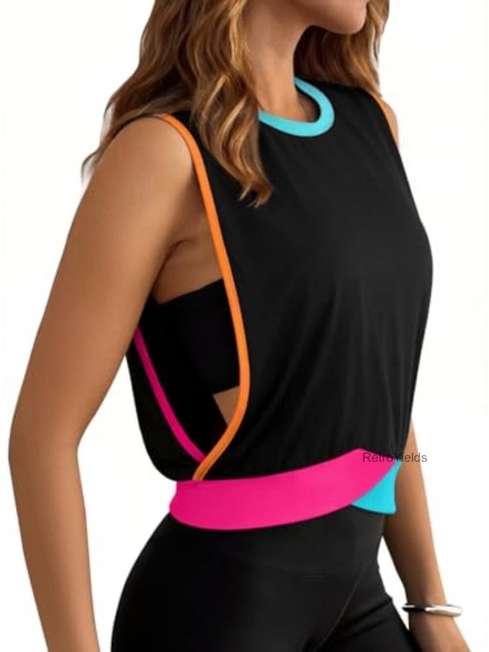 Women's Sleeveless Color Block Tank Top Athletic Gym Yoga Crop Top